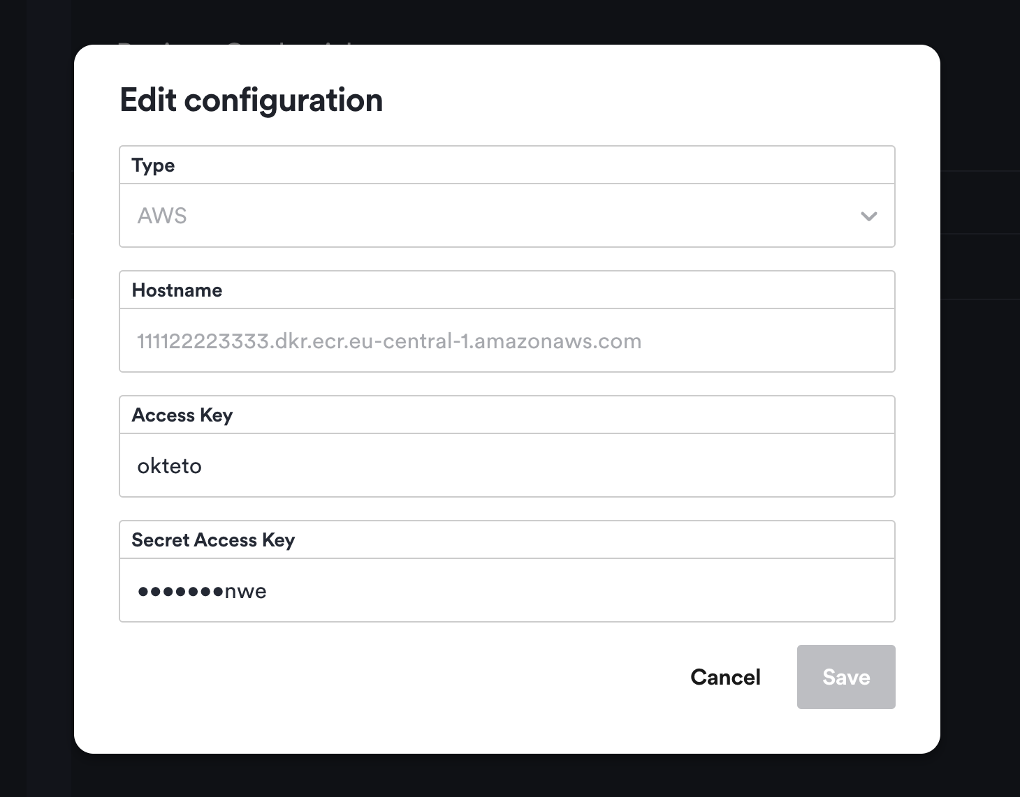 Registry credentials detail